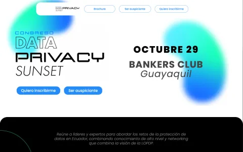 Captura de la web del congreso Data Privacy Sunset en Guayaquil, con la agenda y la inscripción